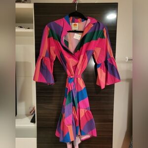 Farm Rio Colorful Striped Amanda Dress with Flared Sleeves